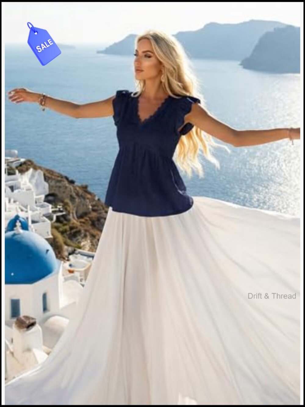 Boho Lace V-Neck Ruffle Camisole Tank Top - Textured Sleeveless Blouse - Picture 3 of 7
